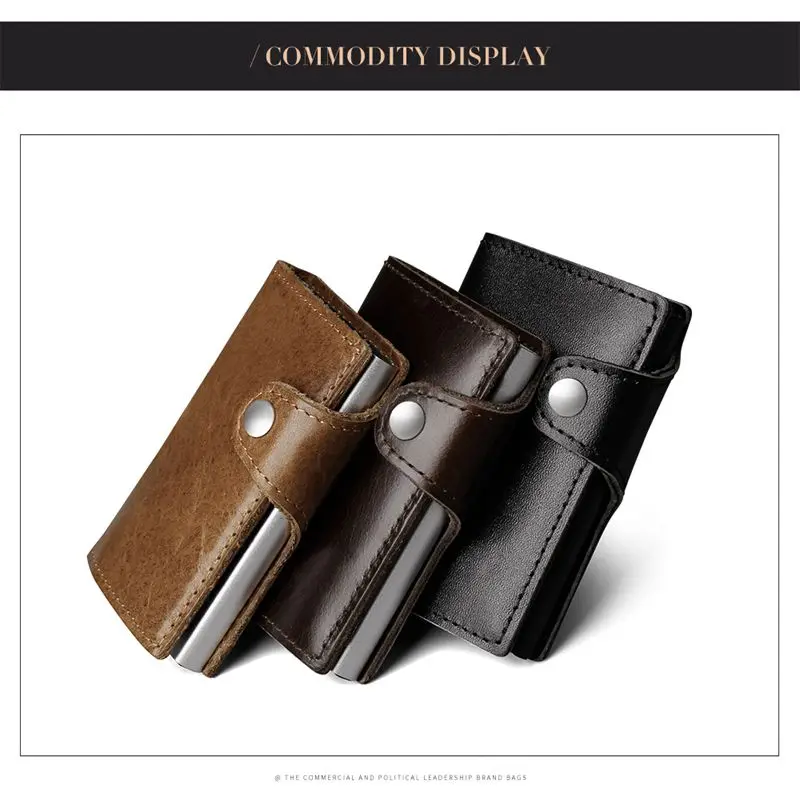 100% мужской алюминиевый Кошелёк из натуральной кожи Карманный держатель для ID