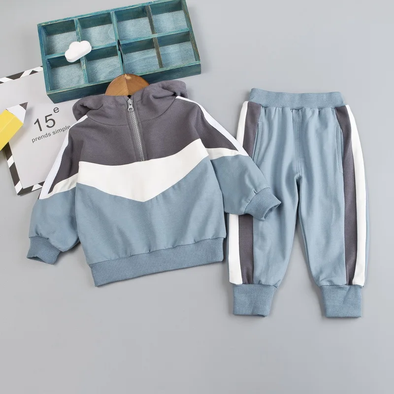blue Новая модная одежда для маленьких мальчиков с героями мультфильмов весенний комплект одежды для девочек, кофта с капюшоном+ штаны спортивный костюм для девочек из 2 предметов одежда для детей - Цвет: blue
