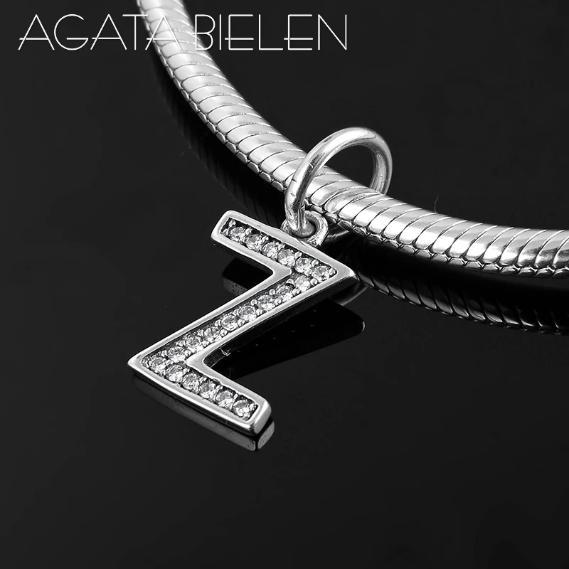 Горячие 925 пробы серебряные бусины в форме букв алфавита Z прозрачный CZ Подвески