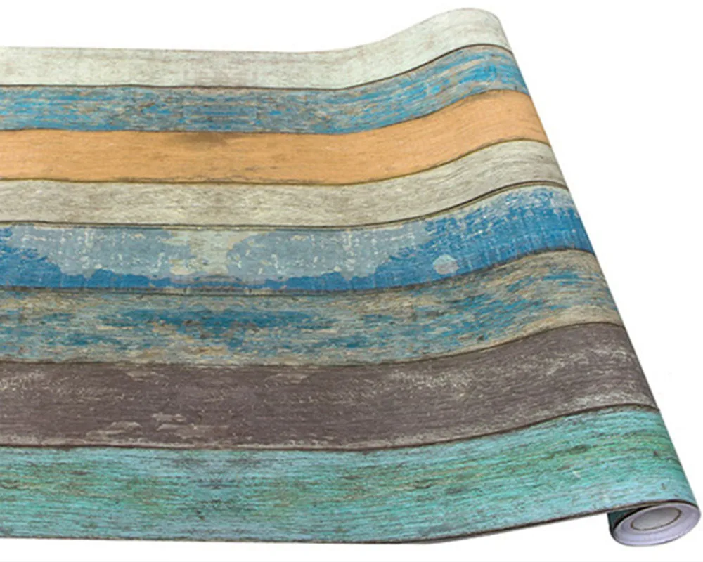 

Mediterranean Vertical Stripes Self-adhesive Wood Grain Wallpaper Retro Nostalgic Wood Board Living Room Background Wall Sticker