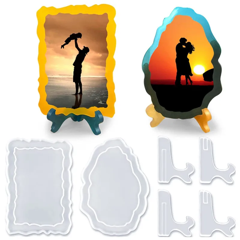 

Photo Frame Silicone Mold Square Round Wave Photo Frame Stand Set Household DIY Photo Frame Silicon Crystal Epoxy Resin Mold