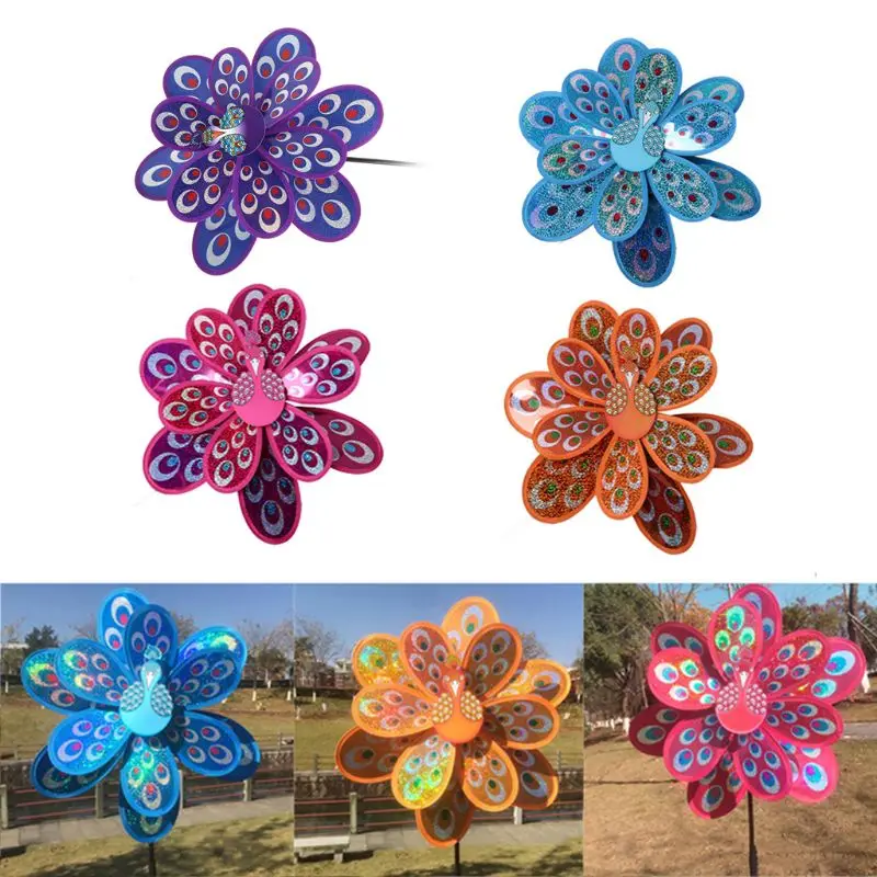 

J2HA Double Layer Peacock Sequins Windmill Colorful Wind Spinner Kids Toy New