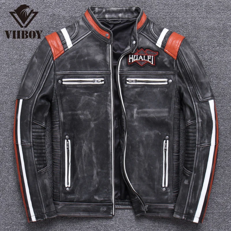 

Layer First Cowhide Men's Short Real Leather Jacket Autumn And Winter Youth Stand Collar Slim Locomotive Jacket