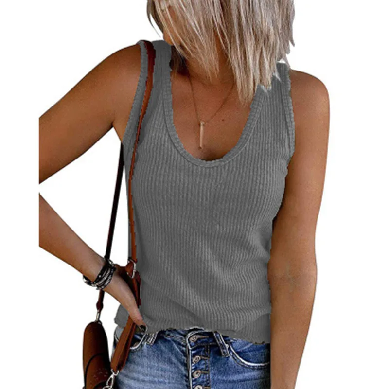 

WEPBEL Spring and Summer Sexy Sleeveless T-shirt Women's Casual O-Neck Solid Color Straight Vest T-shirt Tops