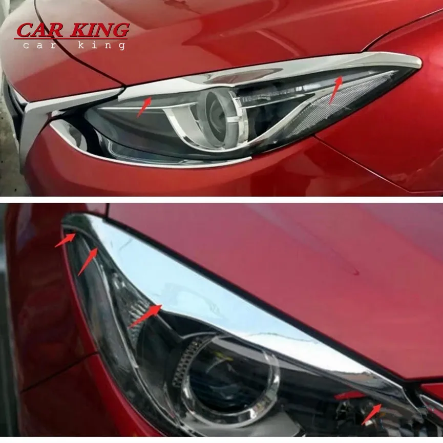 

ABS Chrome Accessories For Mazda 3 AXELA Hatchback Sedan 2014 - 2016 Front Head Lights Lamp Eyelid Eyebrow Strip Cover Kit Trim