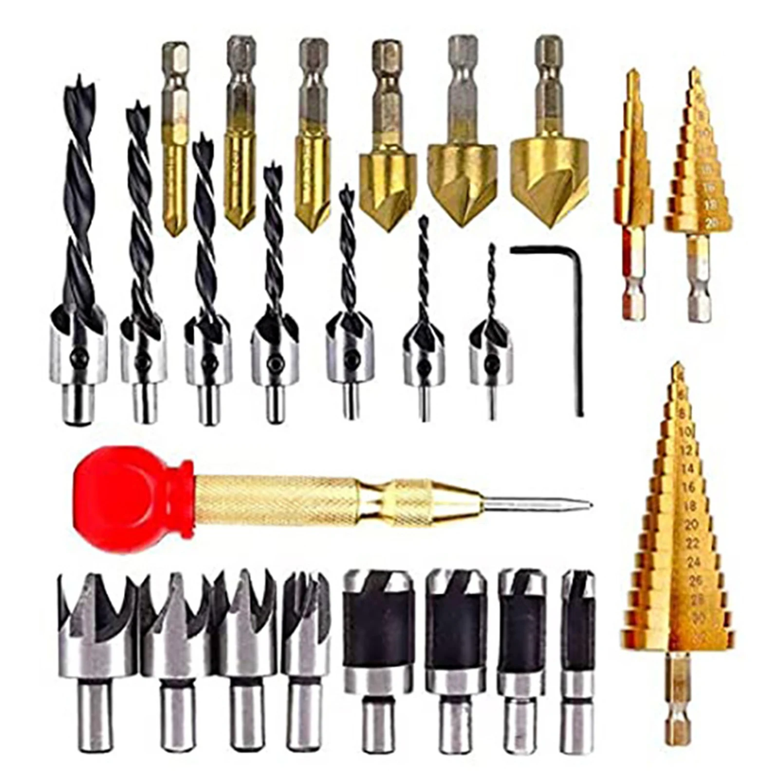 

L-wrench Drill Professional Spiral Wearable HSS Automatic Hole 26 Pieces 26-Pack Set Hex Woodworking Chamfer Drilling Tools