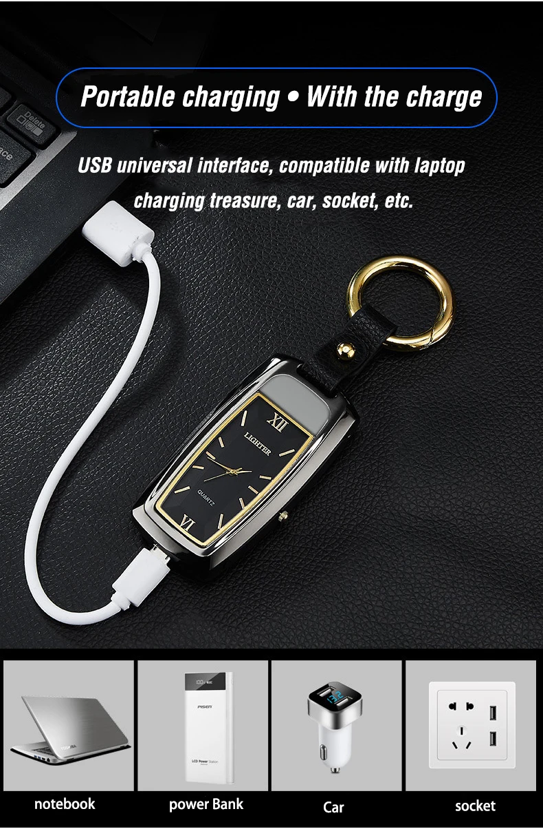 Многофункциональный USB электрическая сигаретная плазма дуговая зажигалка брелок светодиодный фонарик часы электронные зажигалки гаджеты для мужчин