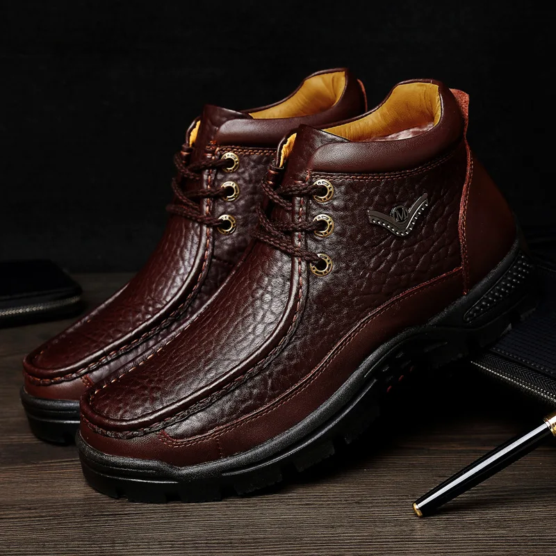 Мужская обувь из натуральной кожи меховые ботильоны деловая теплая зимняя