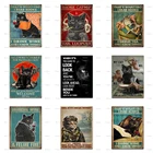 Плакат с черной кошкой  Тату с черной кошкой ведьмой, кошкой-татуировкой, дымчатым котом и книгами, питьевая кошка-пилот, настенные художественные принты, холст для домашнего декора