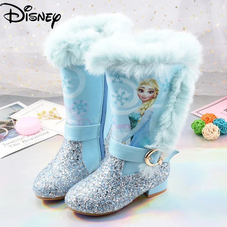 

Женские ботинки Disney, плюшевые теплые сапоги для девочек, сапоги для снежной погоды, сапоги принцессы Aisha из хлопка, зимние детские высокие са...