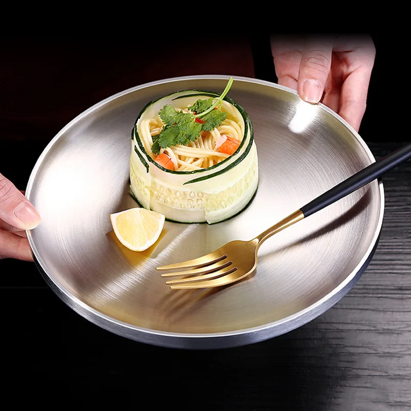 304 двухслойная тарелка из нержавеющей стали с защитой от нагрева посуда