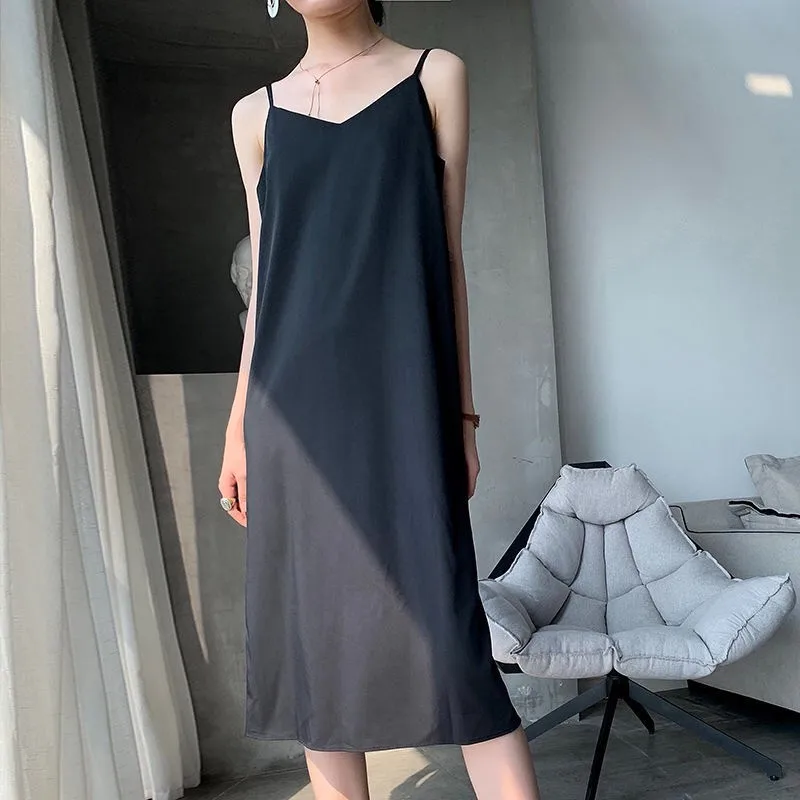 

Sexy women's long dress loose sleeveless dress V-neck sling black long Party Dress Chiffon spaghetti dress Woman Party Night