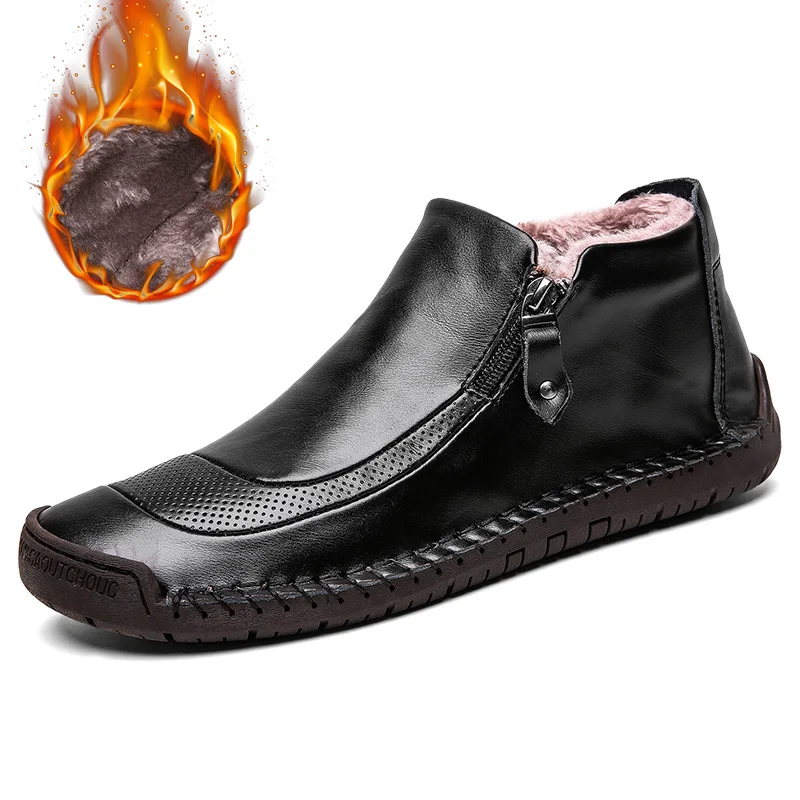2019 г. Новые зимние ботинки мужские меховые теплые плюшевые кожаные