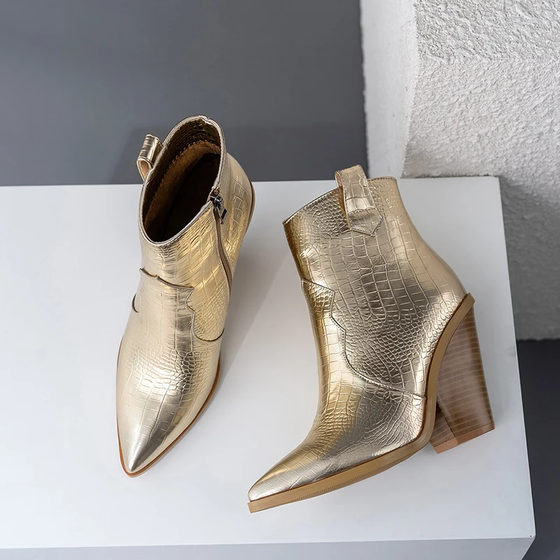 Женские ковбойские ботинки из ПУ кожи с острым носком на высоком каблуке | Обувь