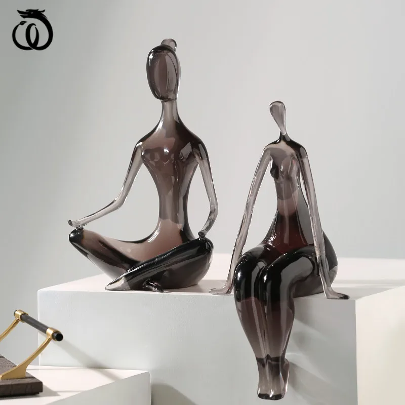 

WU CHEN LONG Nordic Abstract Yoga Girl Art Sculpture Translucent Character Statue Figurine Resin Craft Home Decorations R5945
