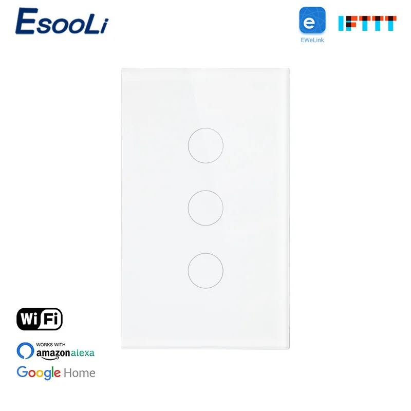 Сенсорный светильник енный выключатель EsooLi стандарт США Wi Fi 3 клавиши 1 канал