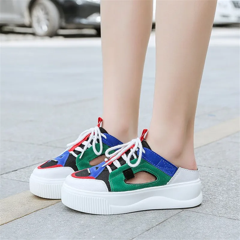 Женские тапочки на танкетке без застежки женские кроссовки плоской подошве 6 см