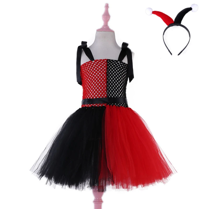Девушки Harley Quinn костюмы для детей Хэллоуин фантазия Костюм для праздничное платье для девочки роль играют партии фантазии Харли Квинн Платье для косплея