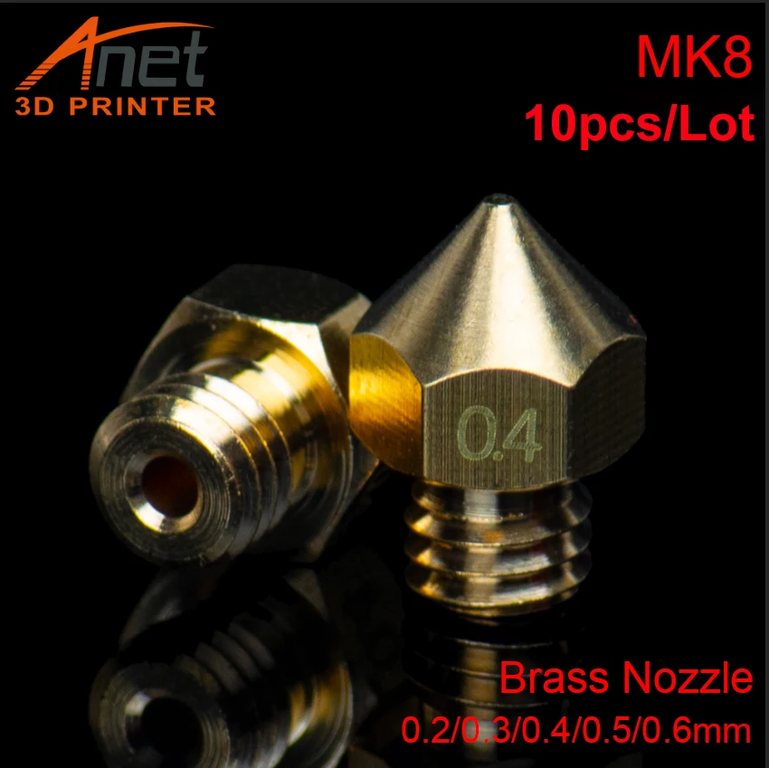 

Anet 10 шт./лот MK8 сопло Maketbot 0,2/0,3/0,4/0,5/0,6 мм Размер опционально для A8 ET4 A6 Ender3 Cr10 KP3S Запчасти для 3D-принтера