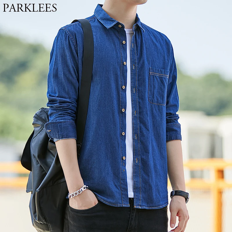 Мужская рубашка с карманами Повседневная Облегающая из 100% хлопка длинным