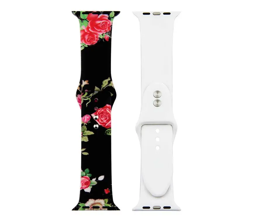 100 шт. силиконовый ремешок с принтом для Apple Watch 38 40 42 44 мм iWatch series 4 3 2 1 сменный
