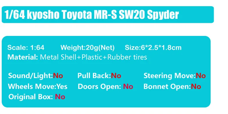 1: 64 масштаб kyosho крошечные Toyota MR-S SW20 Spyder металлические Литые под давлением миниатюрные транспортные средства автомобиль игрушка модели для маленьких мальчиков реплики микро