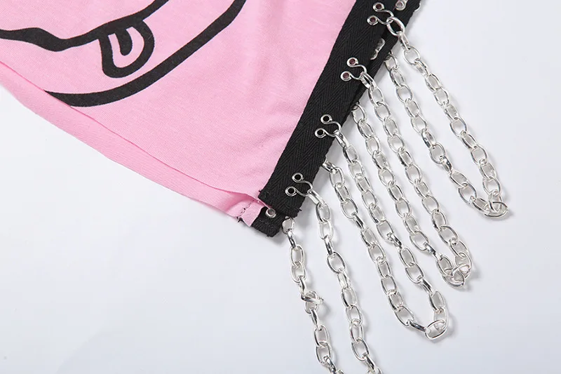 

Harajuku Letter Print Loose Cute Crop Top Women Fashion Summer Chains Hollow Out Sleeveless Vest Tank Tops Cropped Streetwear