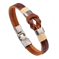 vintage leather knot mens stainless steel bracelet hand woven bracelet fashion party punk jewelry anniversary gift