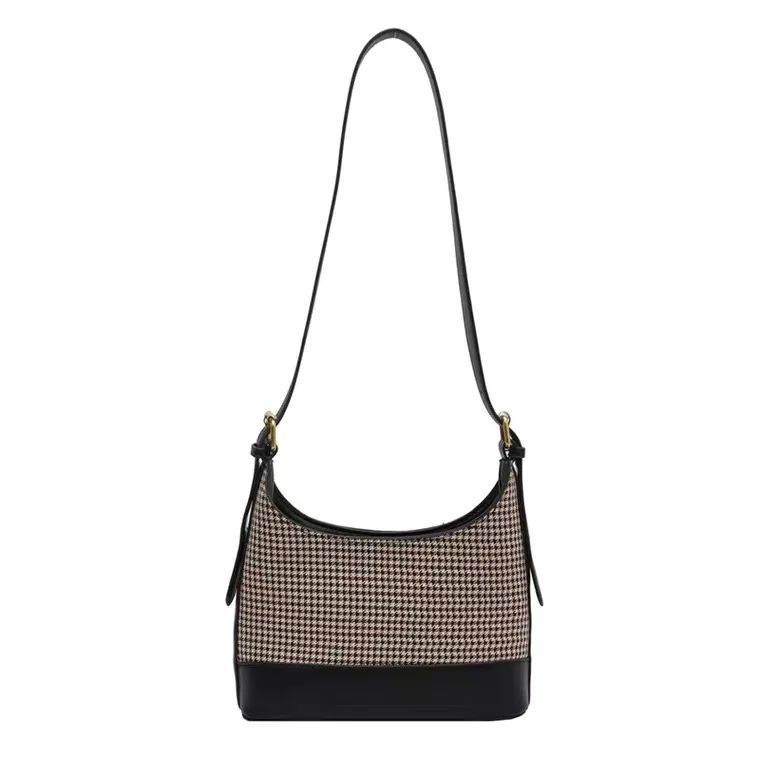 

Hiboom women's bag winter new weaving houndstooth dumplings simple shoulder handbag female bags solid color retro style