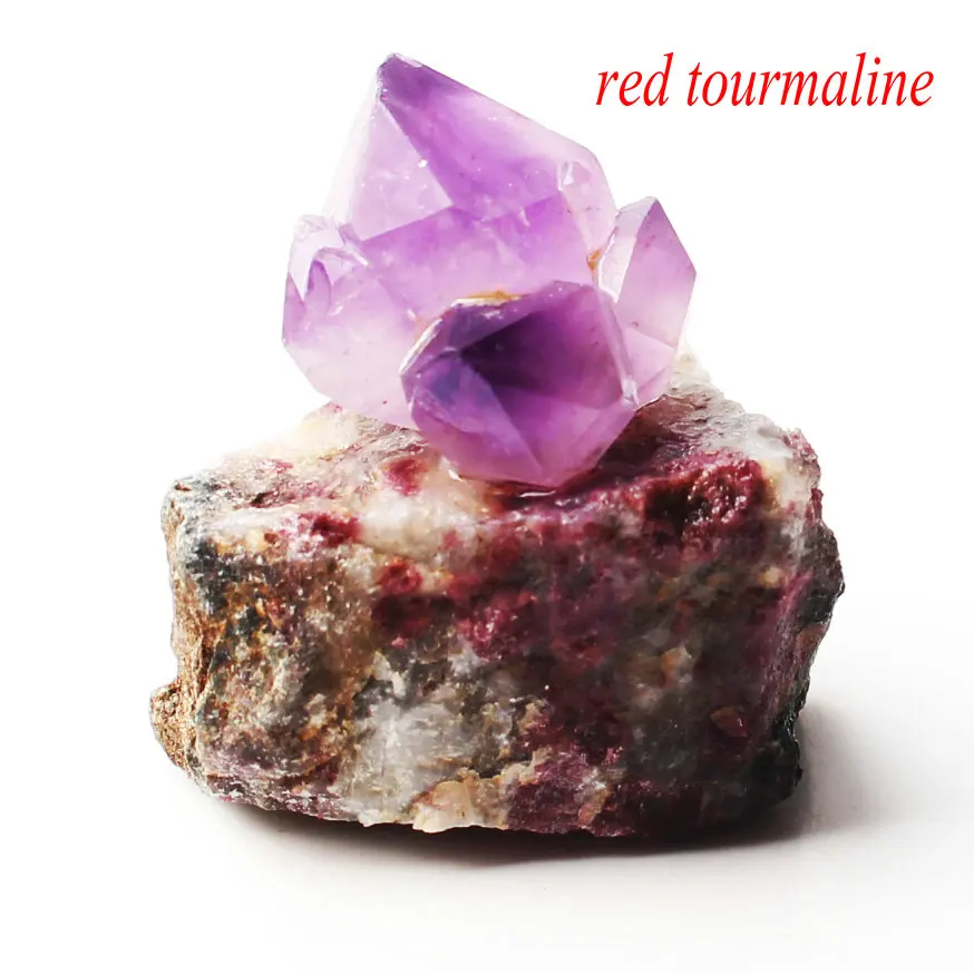 red tourmaline 1 шт. смешанный природный Аметист Кристалл кластер с рок Грубые каменные минералы образец Рейки Исцеление Декор красочный подарок - Цвет: red tourmaline