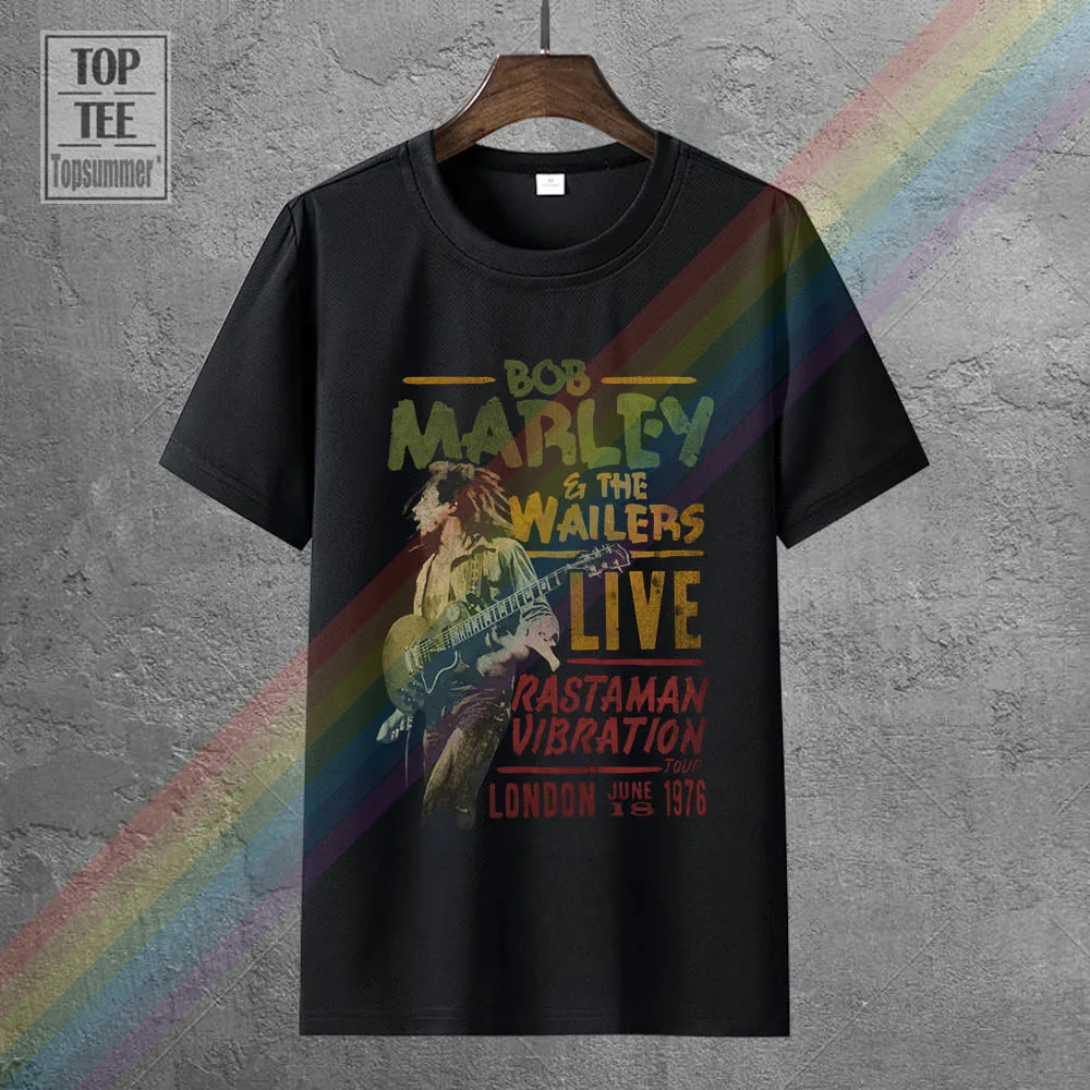 

Bob Marley Black T-Shirt Rasta Man Vibration Tour 1976 Unisex Reggae Music Merch New Metal Short Sleeve Casual T Shirt