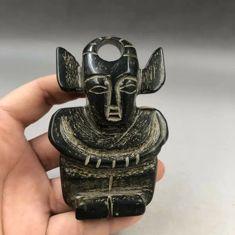 Неолитическая вековая культура Hongshan черный магнит метеорит резной кулон с