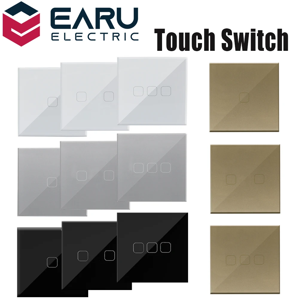 Сенсорный выключатель светодиодный стеклянный панель европейского стандарта 1 2