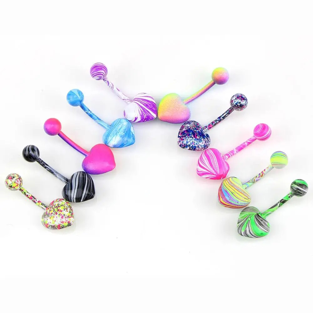 10 шт красочные сексуальные живота шпильки для пирсинга 8 мм сердце кнопка пупка