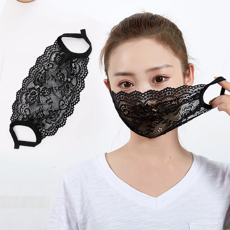 

1pc Solid Black White Lace Cycling Mouth Face Masque Outdoor Breathing Fashion Earloop Masque Halloween Cosplay