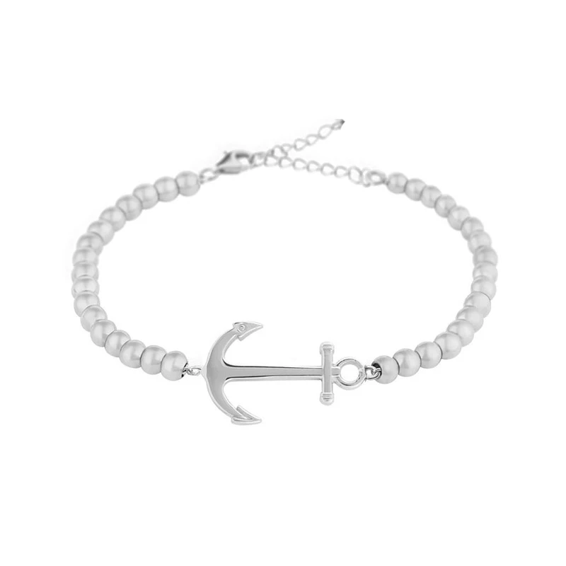 

Runda Men's and Women's Beaded Bracelet Silver 16+3cm Anchor Stainless Steel Jewelry Handmade Fashion New Products