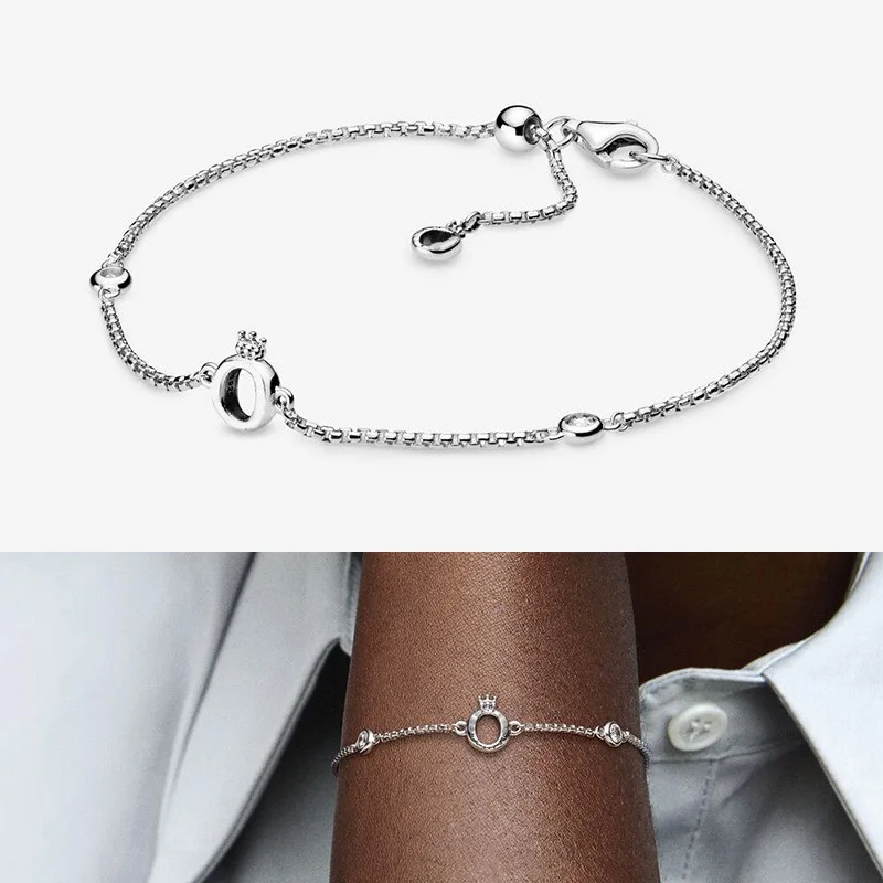 

Authentic S925 Sterling Silver Glittering O-shaped Crown Bracelet For Women's Diy Jewelry Original Charm