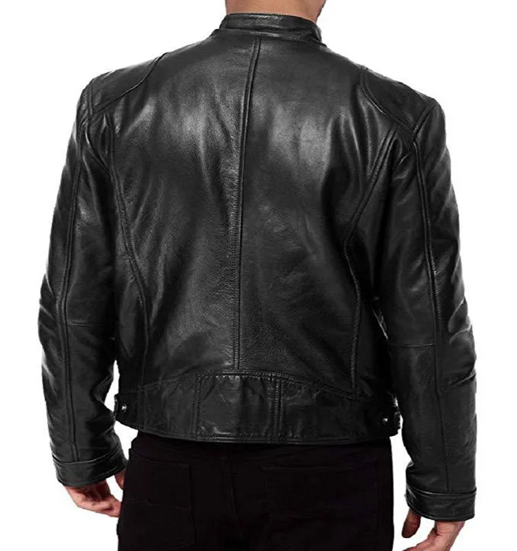 

Cross-border 2021 men's leather jacket new fashion PU jacket stand collar slim zipper leather jacket men