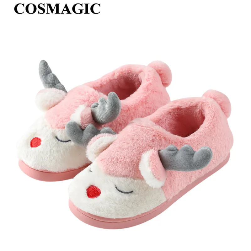 Новинка 2019 зимние женские меховые домашние тапочки COSMAGIC с мультипликационным