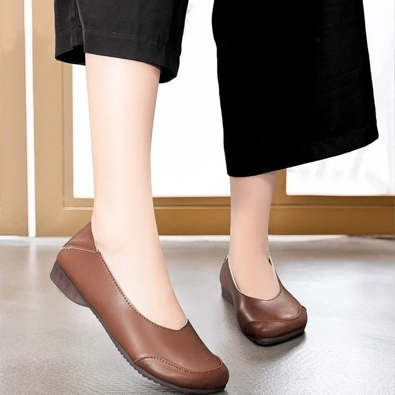 

Туфли женские на плоской подошве, кожаные лоферы, круглый носок, дышащие, без застежки, Повседневная летняя обувь, 2021