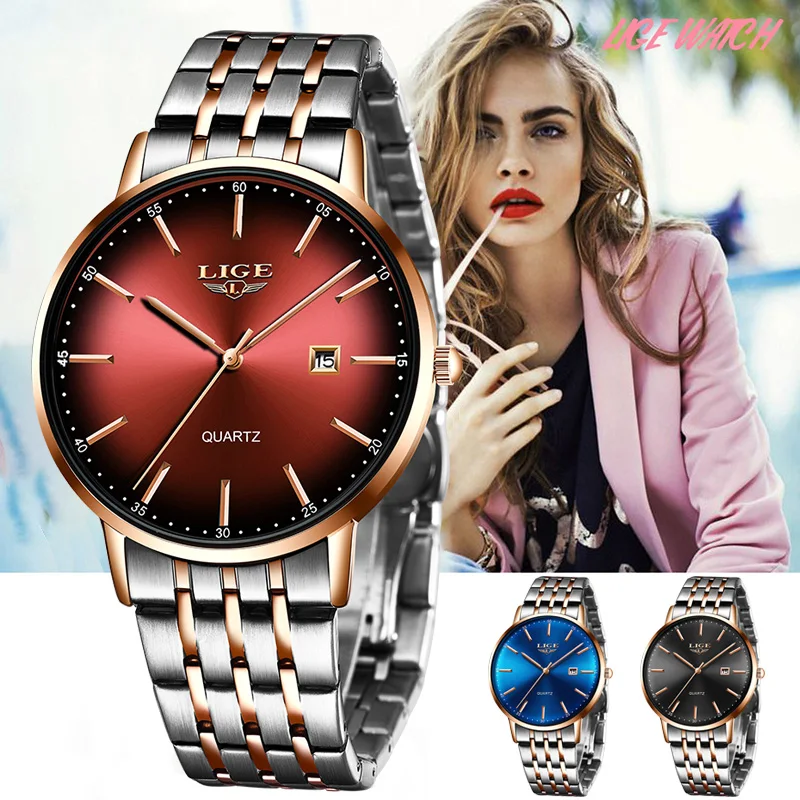 Женские часы Reloj Mujer LIGE модные брендовые роскошные женские ультратонкие со