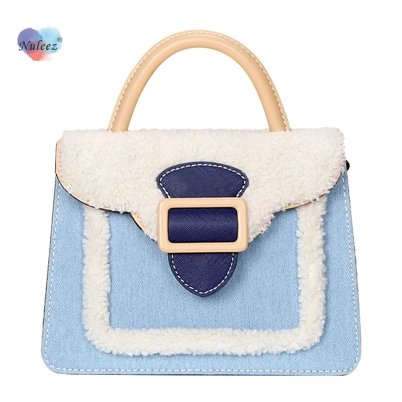 

New Lamb Hair Leather Women's Single Jeans Cross Body Bag Wide Shoulder Strap Wool Handbag Super Hot Korean Version Winter