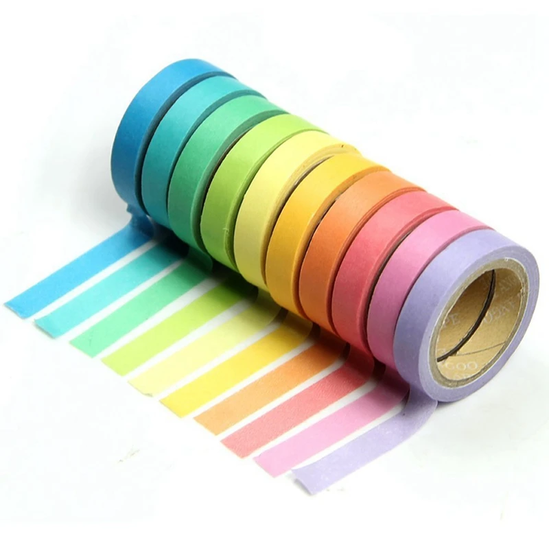 

10 Pcs Rainbow Sticky Paper Masking Adhesive Tape & 1 Pcs A4 File Bag