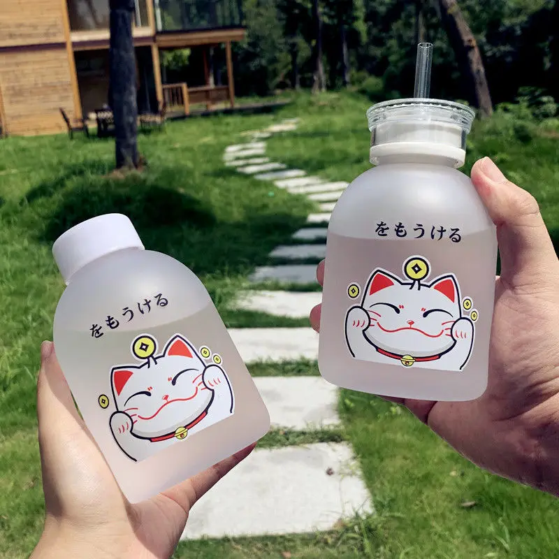 Пластиковая бутылка Lucky Cat 500 мл без БФА Мультяшные прозрачные/матовые бутылки для
