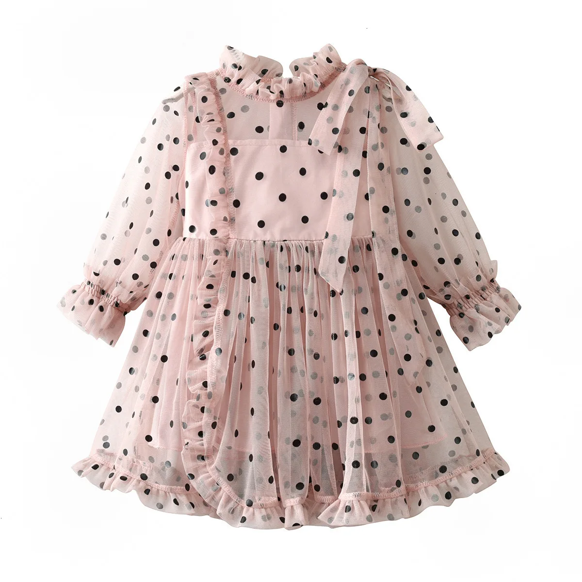 Fashion Girl Party Dresses Mesh Dots Long Sleeve Children Princess Dress Casual Elegant Kids Baby Clothes |