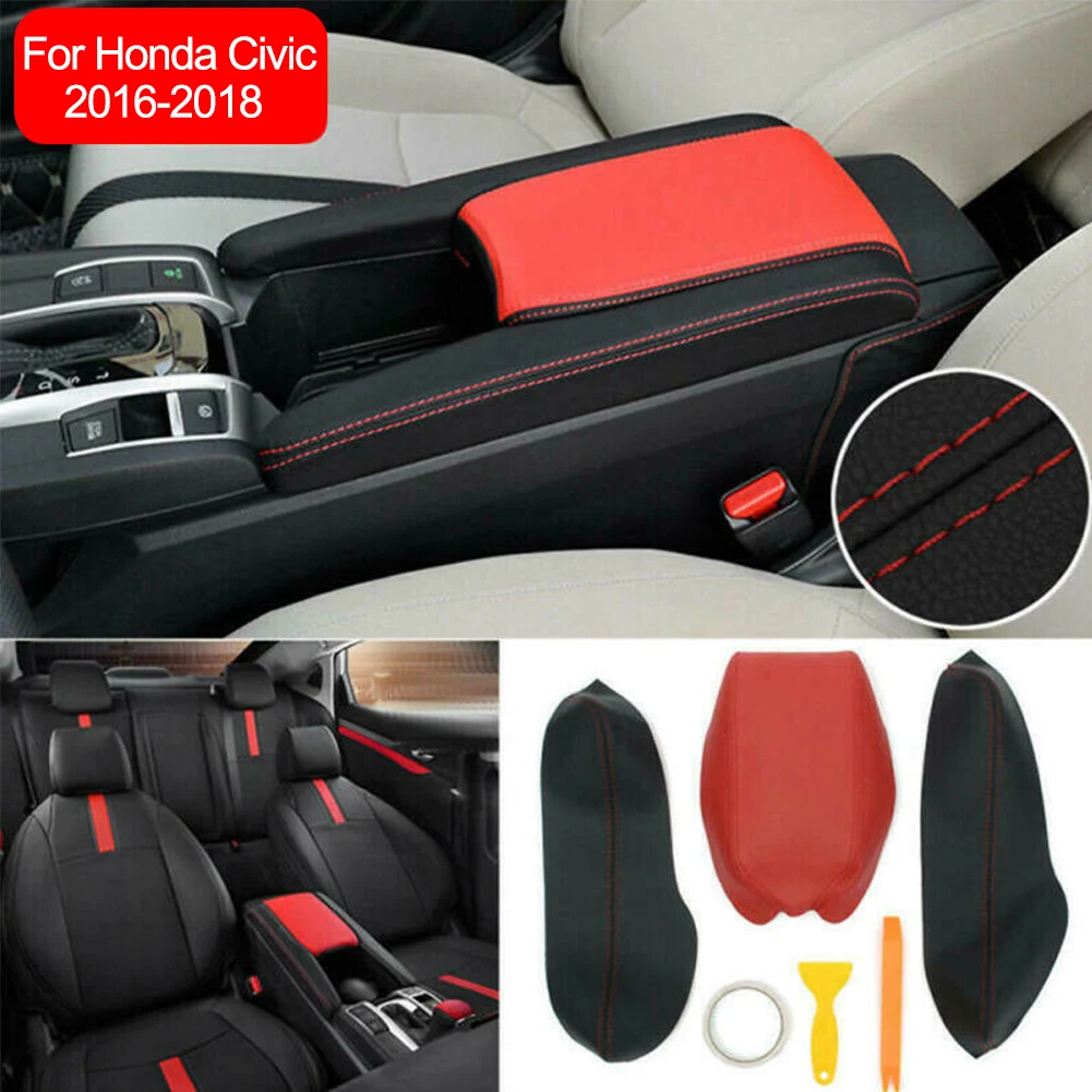 

3PCS PU Leather Auto Center Console Pad Car Center Armrest Box Cover Car Armrest Pad Trim Fit for Honda Civic 2016/2017/2018