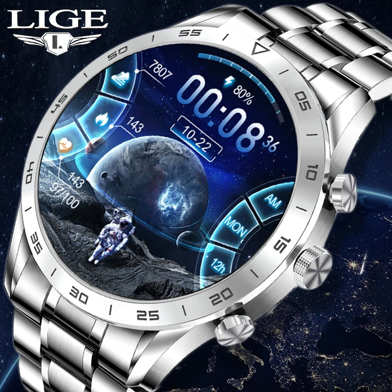454*454 HD Screen LIGE Smart Watch Men Phone Call Wireless Charger Rotary Button IP68 Waterproof Music Play ECG Man Smartwatch