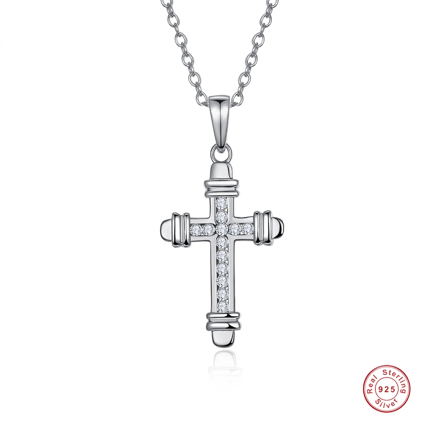

925 Sterling Silver Cross Zircon Choker Necklace Chain Zircon Women Necklace