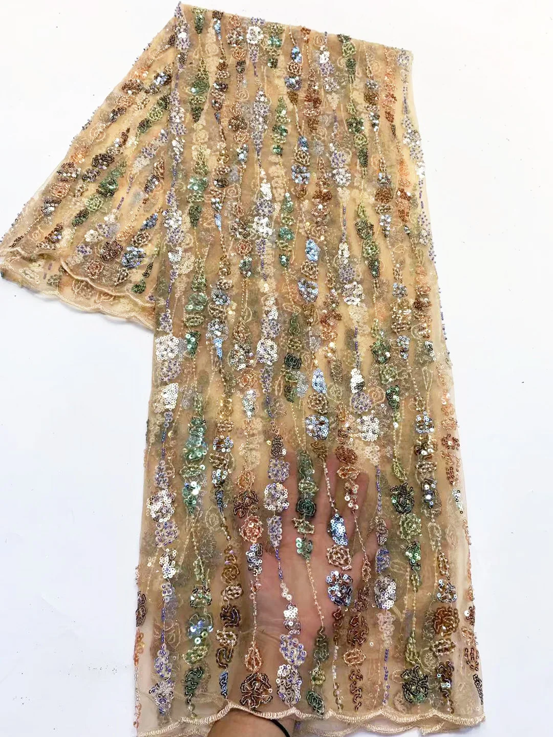 

(5yards/pc) High quality African French lace tube beads and sequins embroidered net lace fabric for stylish party dress FXZ003