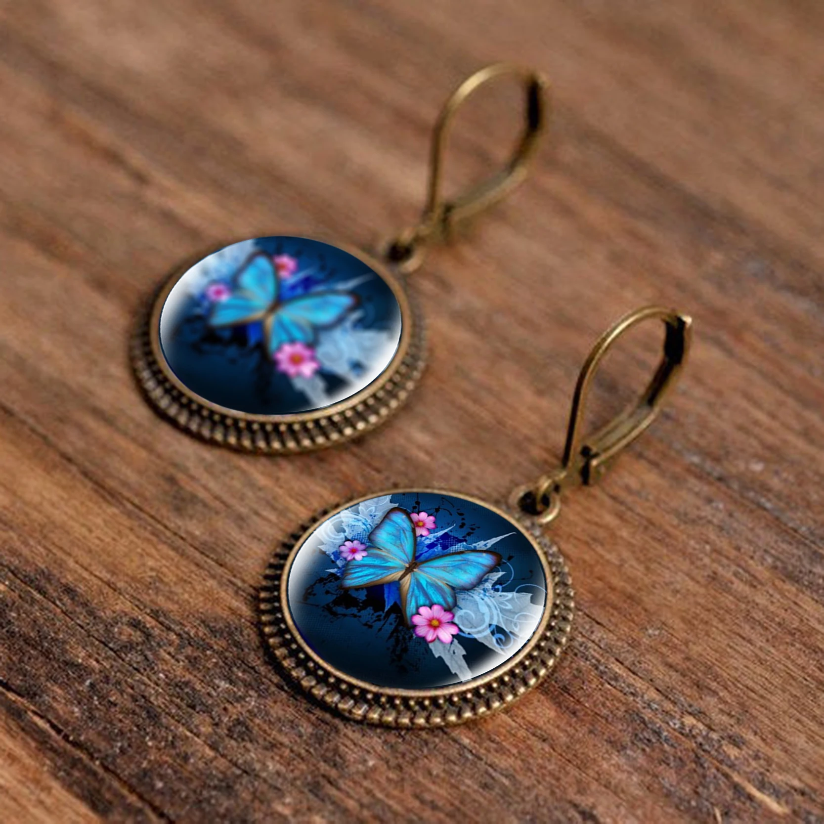 Винтажные серьги KCALOE стеклянный кабошон с бабочкой медные ушные крючки подарок